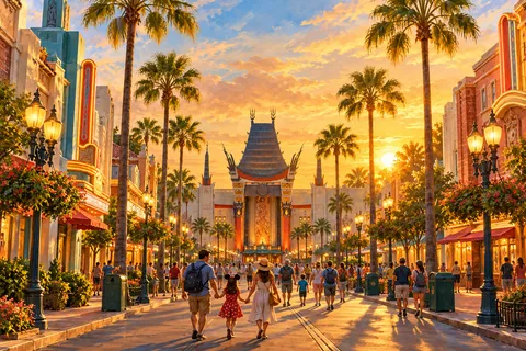 Painted interpretation of Hollywood Boulevard at sunset